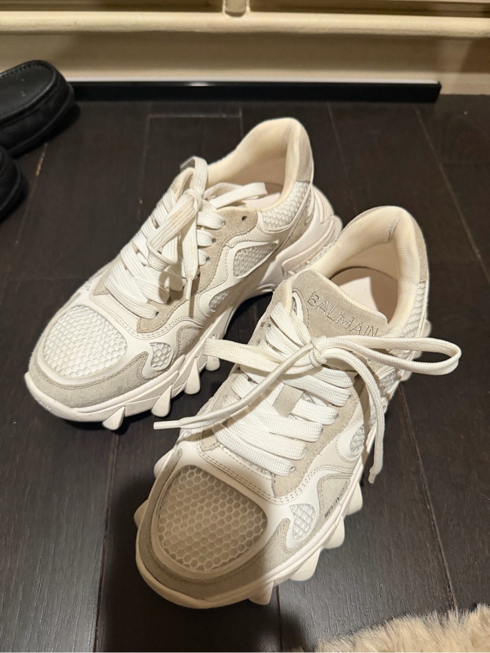 Balmain Women Cream Mesh & Suede Sneakers